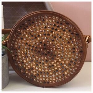 Francesca’s Street Level Brown Studded Circle Crossbody Bag NWT